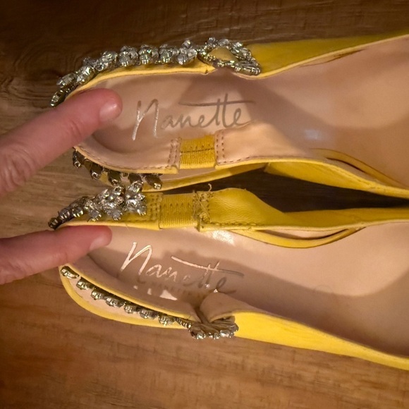 Nanette Lepore Butter Yellow Crystal Embellished Heels see all pics for wear - Picture 6 of 8